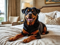 Rottweiler, Pies, Szczeniak, Łóżko
