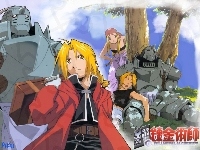 ludzie, drzewo, Full Metal Alchemist, roboty