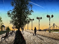 Ludzie, Grafika, Promenada, Most
