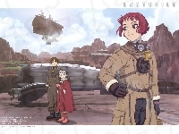 ludzie, Last Exile, skały, pojazd