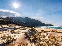 Hrabstwo Donegal, Irlandia, Maghera Ardara Co Donegal, Wybrzeże, Promienie słońca, Plaża, Morze, Wydmy
