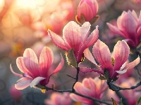 Kwiaty, Różowe, Rozwinięte, Magnolia