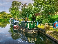 Maldon Essex, Anglia, Lato, Chelmer River, Motorówki, Drzewa, Rzeka, Statki