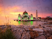 Malezja, Meczet Malaka Straits, Wyspa Melaka, Cieśnina Malakka, Kamienie