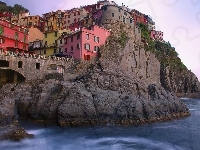 Manarola, Morze, Domy, Włochy