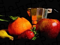 Kawiarka, Jabłko, Truskawka, Mandarynka, Banan, Mandarynka, Jabłko