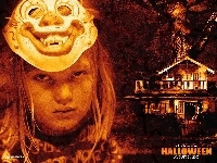 maska, Halloween, dziewczynka, dom