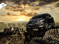 Zachód, CX-7, Mazda, Panorama, Słońca, Miasta