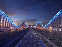 Droga, Dubaj, Zjednoczone Emiraty Arabskie, Most, Miasto, Niebo, Chmury, Meydan Bridge, Noc