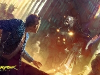 Mężczyzna, Cyberpunk 2077, Robot