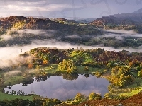 Narodowy, Anglia, Jezioro, Lake District, Lasy, Park, Góry, Mgła