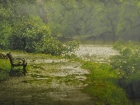 Mgła, Rzeka, Las, Ławeczka