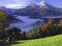 Mgła, Domek, Bavaria, Niemcy, Góry
