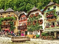 Miasteczko, Austria, Domy, Skwerek, Hallstatt