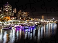 Domy, Miasto nocą, Australia, Rzeka Brisbane, Most