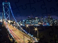 San Francisco, Drapacze, Most, Nocą, Zatoka, Chmur, Miasto