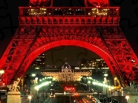 Miasto, Paryż, Wieża Eiffla, Noc