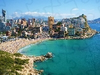 Miasto, Morze, Benidorm, Hiszpania, Plaża