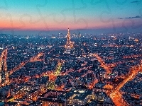 Miasto, Paryż, Noc, Z lotu ptaka