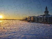 Miasto, Zima, Śnieg, Słoneczko