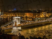 Most, Budapeszt, Węgry, Miasto, Rzeka, Noc