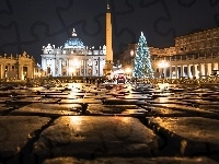 Watykan, Miasto Nocą, Włochy, Rzym, Bazylika św. Piotra