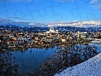 Miasto, Austria, Zima, Rzeka, Góry