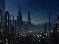 Miasto, Noc, Wieżowce, Przyszłości