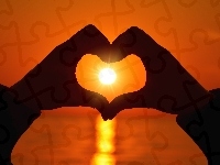 Miłość, Dłonie, Serce, Zachód słońca