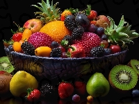 Jeżyny, Kompozycja, Kiwi, Miska, Cytrusy, Owoce, Ananas