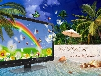 Monitor, Plaża, Palmy, Philips