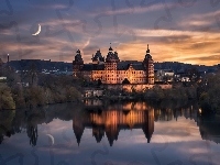 Zamek, Moritzburg, Niemcy, Księżyc, Jezioro, Wieczór, Saksonia