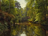 Peder Mork Monsted, Las, Obraz, Malarstwo, Rzeka