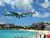 Plaża, St Maarten, Ludzie, Hotel, Samolot, Lądujący, Morze