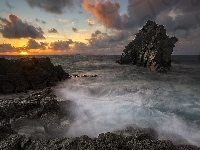 Morze, Zachód słońca, Ocean, Skały