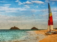 Plaża, Morze, Katamaran