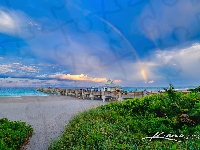 Juno Beach, Tęcza, Morze, Molo, Rośliny, Floryda, Stany Zjednoczone, Plaża, Palm Beach Gardens