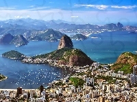 Morze, Z lotu ptaka, Wyspy, Rio de Janeiro, Brazylia, Góry, Panorama Miasta, Wybrzeże