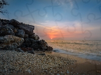 Wschód słońca, Skały, Morze, Kamienie, Tajlandia, Plaża