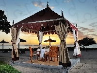 Morze, Zachód, Restauracja, Tropiki, Słońca, Plaża