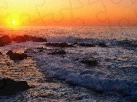 Morze, Zachód, Słońca, Kamienie