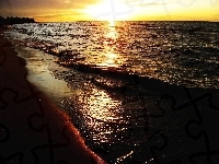 Morze, Zachód, Słońca, Plaża