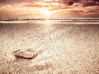 Morze, Zachód, Słońca, Plaża