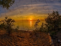 Morze, Zachód Słońca, Plaża