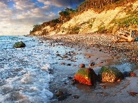 Morze, Oświetlone, Wybrzeże, Plaża