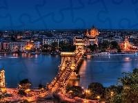 Most, Budapeszt, Nocą, Dunaj