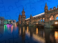 Budynki , Berlin, Niemcy, Most, Noc, Rzeka