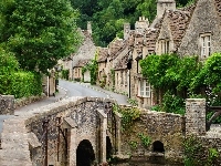 Domy, Hrabstwo Wiltshire, Droga, Anglia, Wieś Castle Combe, Most