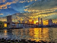 Most, Nowy Jork, Panorama, Zachód Słońca