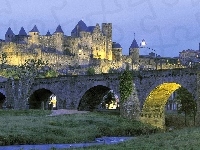 Most, Francja, Oświetlony, Zamek, Rzeczka